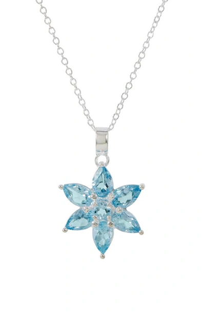 Savvy Cie Jewels Sterling Silver Blue Topaz Flower Pendant Necklace