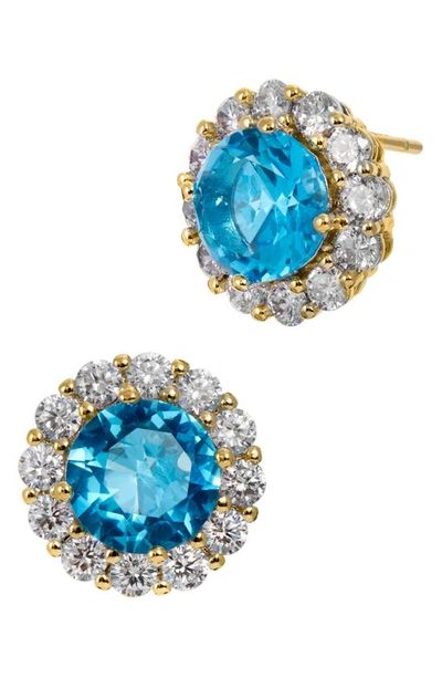 Savvy Cie Jewels Sky Cz Halo Round Stud Earrings In Blue
