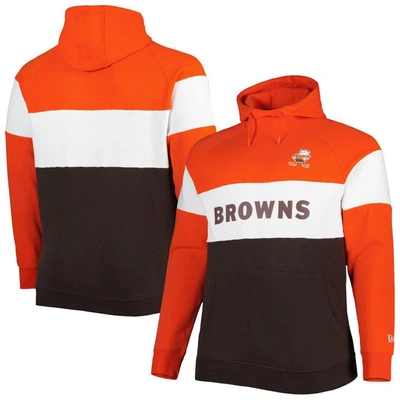 New Era Orange/brown Cleveland Browns Big & Tall Throwback Colorblock Fleece Raglan Pullover Hoodie