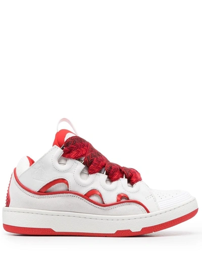 Lanvin Curb Panelled Lace-up Sneakers In White Red