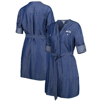 Tommy Bahama Denim Seattle Seahawks Mission Beach Indigo Button-up Long Sleeve Dress