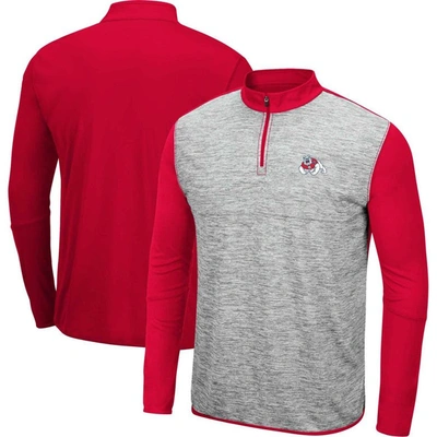 Colosseum Men's  Heather Gray, Red Fresno State Bulldogs Prospect Quarter-zip Jacket In Heather Gray,red