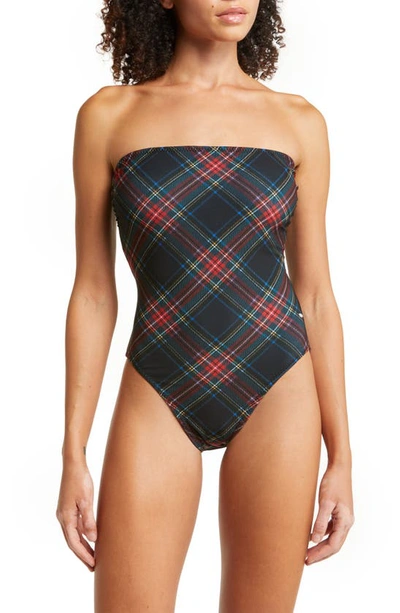 Norma Kamali Bishop Tartan One-piece Swimsuit In Black Tartan