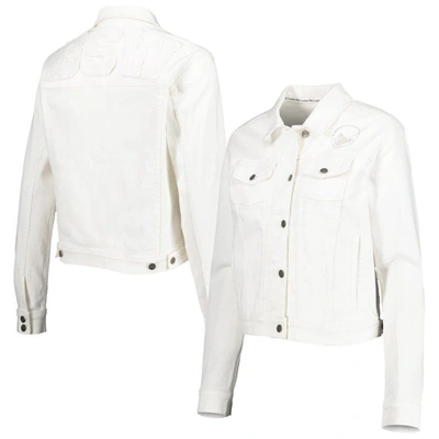 Lusso White Golden State Warriors Swarovski Crystal & Distressed Button-up Denim Jacket