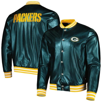 The Wild Collective Green Green Bay Packers Metallic Bomber Full-snap Jacket
