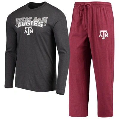 Concepts Sport Maroon/heathered Charcoal Texas A&m Aggies Meter Long Sleeve T-shirt & Pants Sleep Se In Maroon,heathered Charcoal