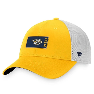 Fanatics Men's  Branded Gold, White Nashville Predators Authentic Pro Rink Trucker Snapback Hat In Gold,white