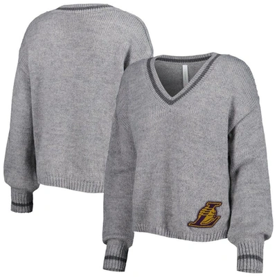 Lusso Gray Los Angeles Lakers Scarletts Lantern Sleeve Tri-blend V-neck Pullover Sweater
