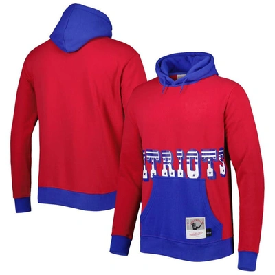 Mitchell & Ness Men's  Red, Navy New England Patriots Big And Tall Big Face Pullover Hoodie In Red,navy