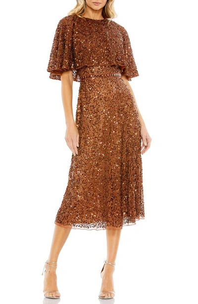 Mac Duggal Sequin Cape Sleeve Cocktail Dress In Copper