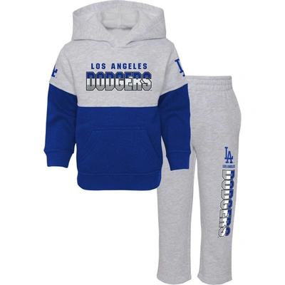 Outerstuff Babies' Infant Boys And Girls Royal, Heather Gray Los Angeles Dodgers Playmaker Pullover Hoodie And Pants Se In Royal,heather Gray