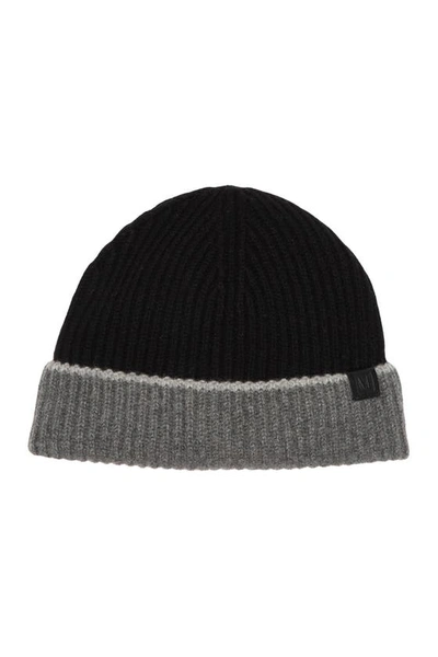 Bruno Magli Cashmere Colorblock Ribbed Knit Beanie In Black Grey