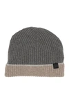 Bruno Magli Cashmere Colorblock Ribbed Knit Beanie In Grey Camel