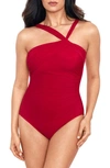 Miraclesuit Europa Asymmetric Halter One-piece Swimsuit In Grenadine Red