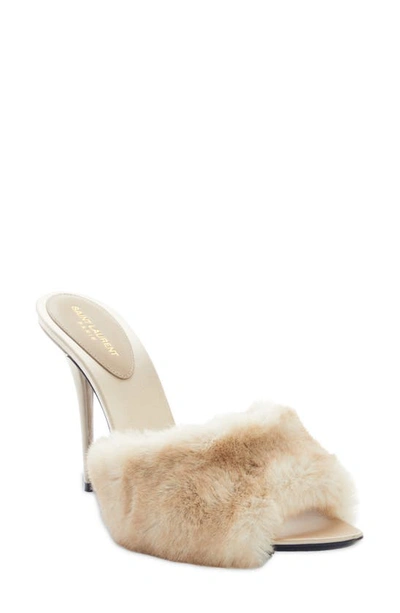 Saint Laurent Gippy Faux Fur Mule Sandals In Neutrals