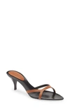 Saint Laurent Gippy Leather Kitten-heel Slide Sandals In Brown