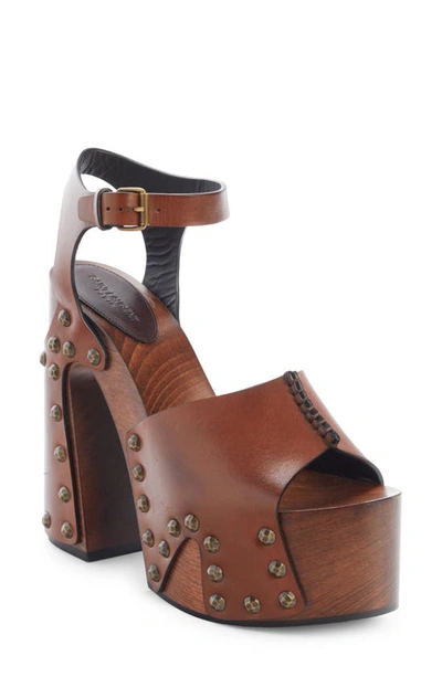 Saint Laurent Jota Leather Stud Clog Platform Sandals In New Papaya