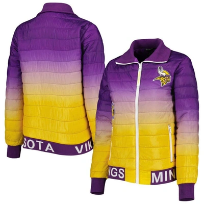 The Wild Collective Women's  Purple, Gold Minnesota Vikings Color Block Full-zip Puffer Jacket In Purple,gold