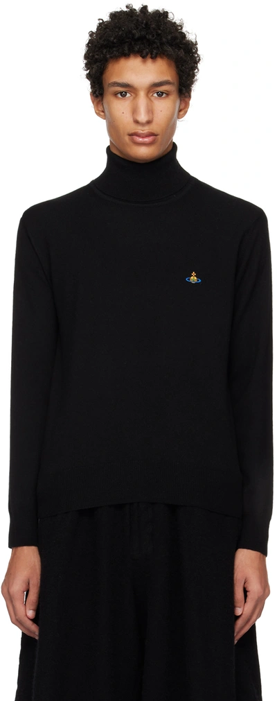 Vivienne Westwood Embroidered Wool Turtleneck Jumper In Black