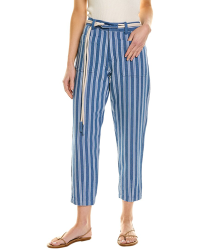 Joie Ludella Cropped Striped Cotton Tapered Pants In Blue
