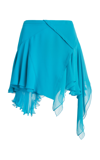 Versace Asymmetric Silk Georgette Mini Skirt In Light Blue