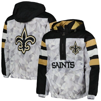 Starter Men's  White, Black New Orleans Saints Thursday Night Gridiron Raglan Half-zip Hooded Jacket In White,black