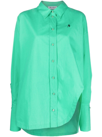 Attico Diana Oversized Asymmetric Emboirdered Cotton-poplin Shirt In Green