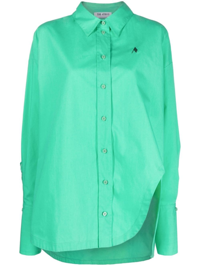 Attico Diana Oversized Asymmetric Embroidered Cotton-poplin Shirt In Mint