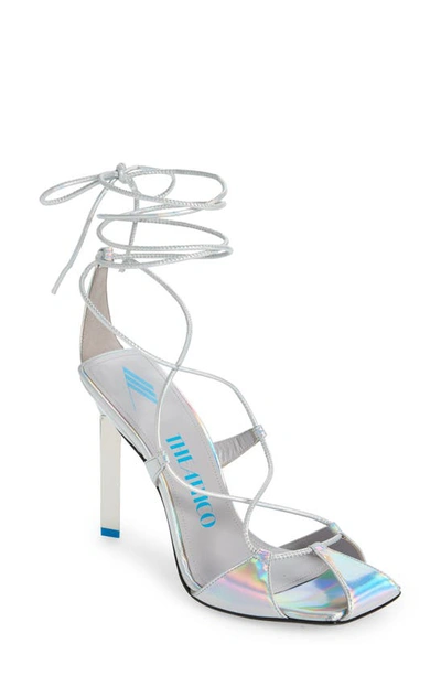Attico Adele Lace Up Sandals In Silver Leather