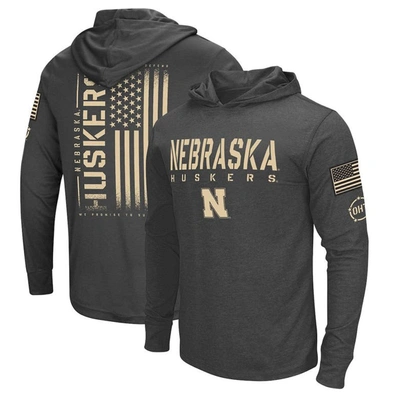 Colosseum Charcoal Nebraska Huskers Team Oht Military Appreciation Hoodie Long Sleeve T-shirt