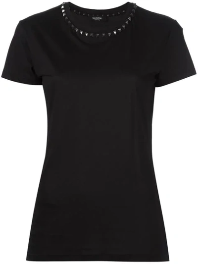 Valentino The Rockstud Embellished Cotton-jersey T-shirt In Black