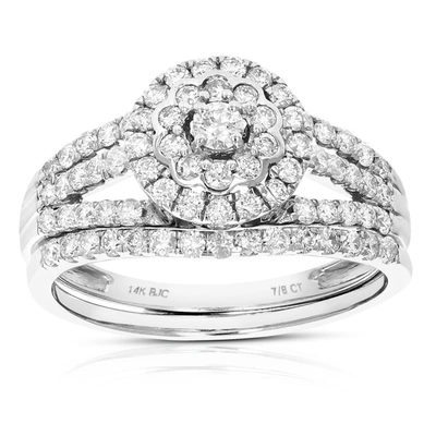 Vir Jewels 7/8 Cttw Diamond Wedding Engagement Ring Set 14k White Gold Prong Flower