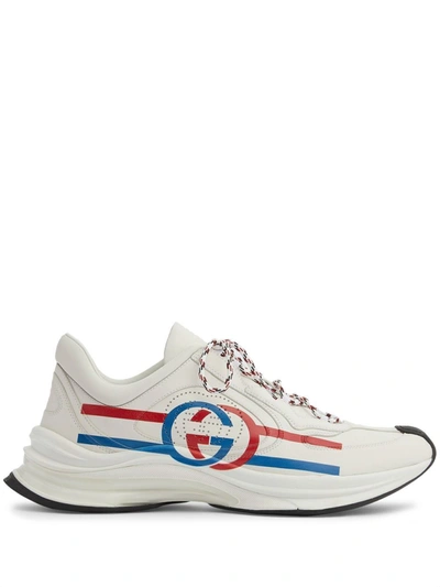 Gucci Run Printed Leather Sneakers In White