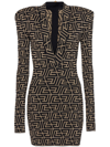 Balmain Pyramid Metallic Monogram Jacquard Body-con Minidress In Grey