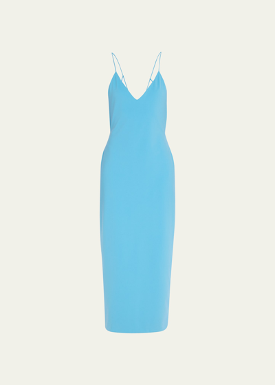 Giorgio Armani Jersey Midi Dress W/ Strappy Back In Turquoise