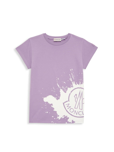 Moncler Kids' Girl's Splatter Logo-print T-shirt In Pastel Purple