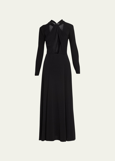 Giorgio Armani Jersey Gown W/ Cutout Detail In Solid Black