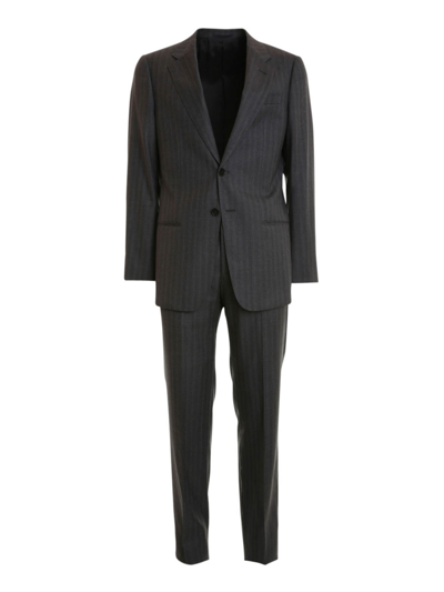 Armani Collezioni Grey Pinstripe Suit In Gris