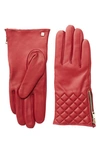 Bruno Magli Diamond Quilt Cashmere Lined Leather Gloves In Red