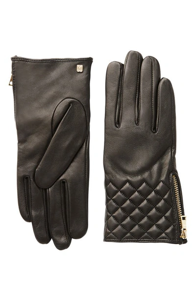 Bruno Magli Diamond Quilt Cashmere Lined Leather Gloves In Black