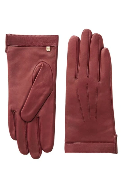Bruno Magli Cashmere Lined Leather Gloves In Bordeaux