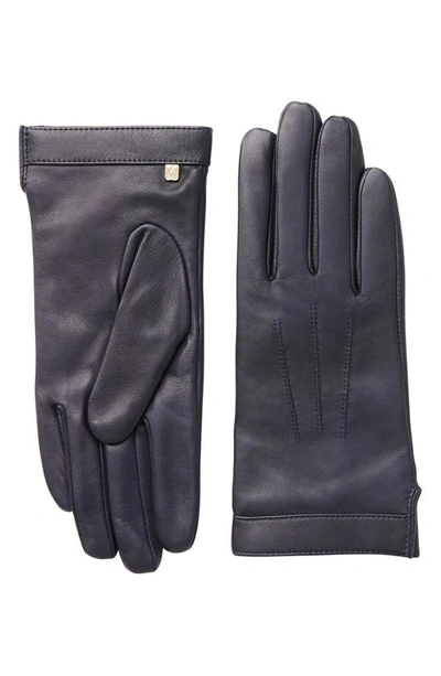 Bruno Magli Cashmere Lined Leather Gloves In Navy