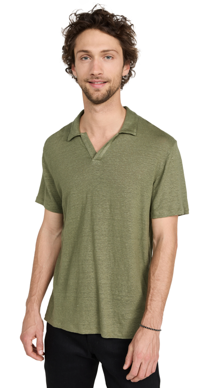 Officine Generale Simon Short Sleeve Piece Dyed Polo In Turtle Green