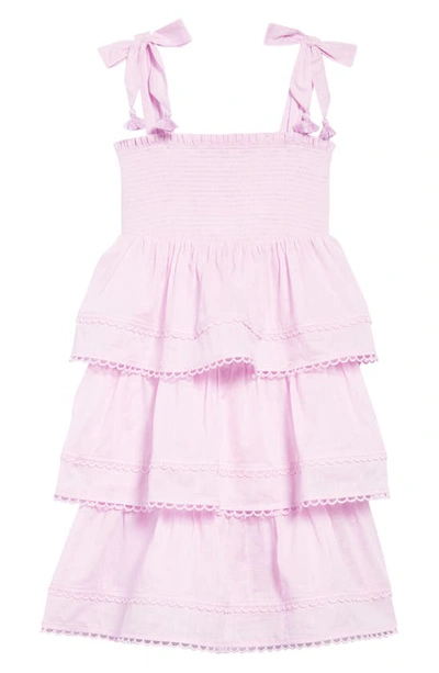 Zimmermann Kids' Clover Tie Shoulder Shirred Tiered Cotton Dress In Lilac