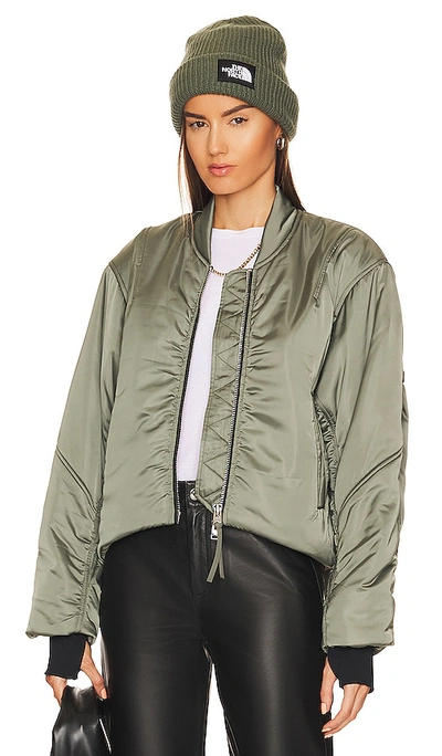 Shoreditch Ski Club Sofie Oversized Recycled-satin Bomber Jacket In Green