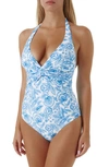 Melissa Odabash Zanzibar Twisted Floral-print Swimsuit In Ceramic