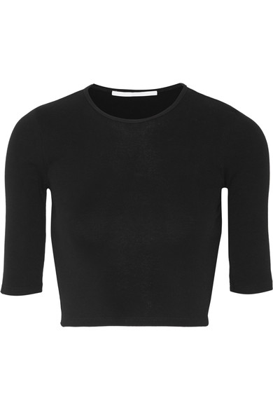 Rosetta Getty Cropped Crew Neck Cotton Jersey Top In Black | ModeSens