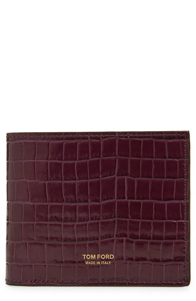【関税＆送料込み】Tom Ford Bordeaux Bi-Fold Wallet With Em Tom Ford T-line Crocodile-embossed Wallet In Grape | ModeSens
