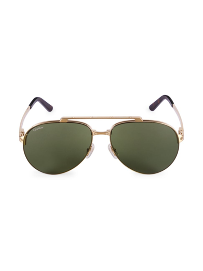 Cartier Men's Santos Evolution 24k Gold-plated 61mm Pilot Sunglasses In Gold Green