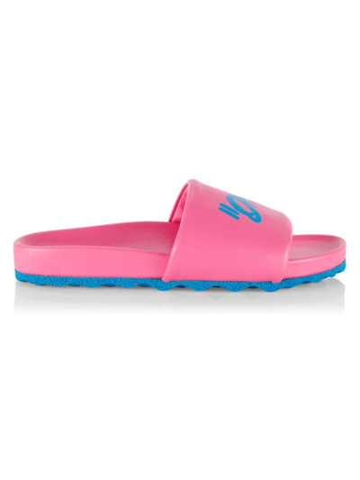 Off-white Men's Quotes Logo Slides In Fuchsia Blue